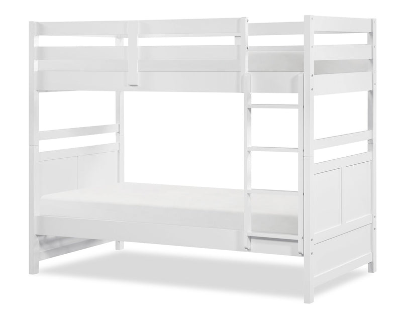 Quinn Bunk Bed with Ladder & Guard Rail for Kids, White - Twin/Twin