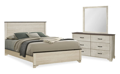 Clara 5pc Bedroom Set with Bed, Dresser & Mirror, Bleached Oak & Brown - Queen Size | Ensemble de chambre à coucher Clara 5 pièces avec lit, commode et miroir, chêne blanchi et brun - format grand lit