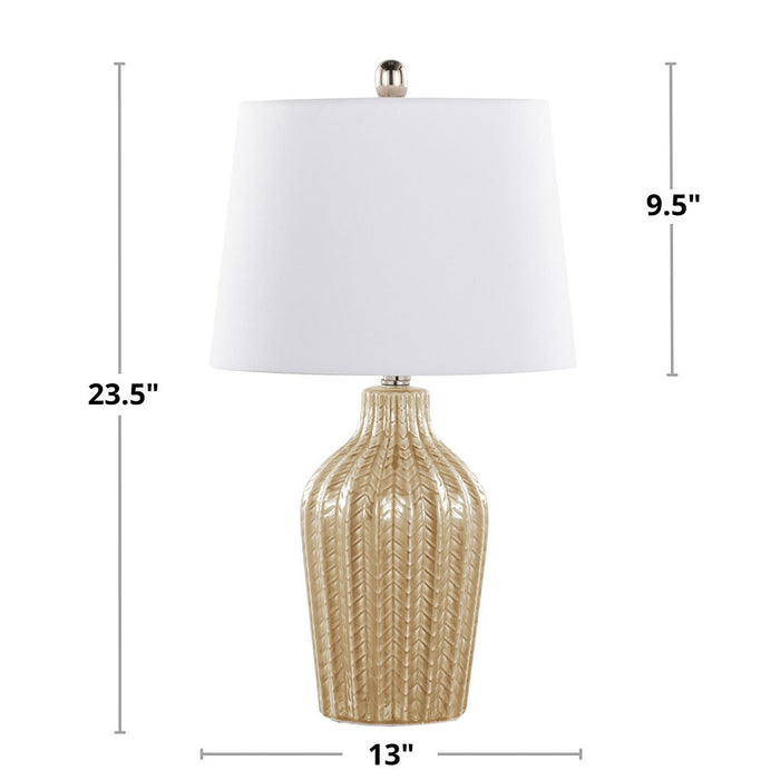 Willa 23\" Ceramic Table Lamp with Polished Nickel and Natural Linen Shade - Cuban Sand 