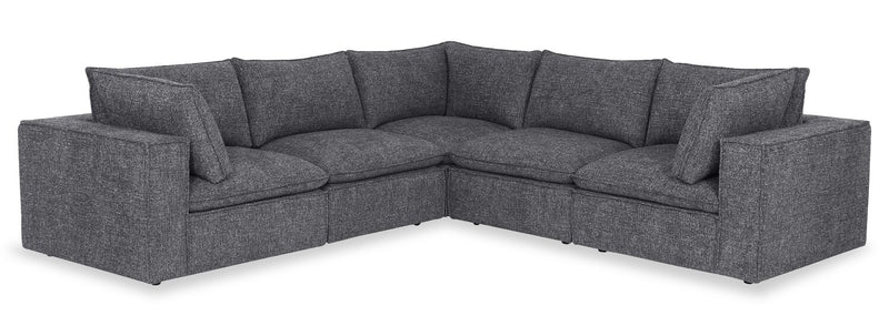 Farah 5-Piece Chenille Fabric Sectional with Removable Feather Down Back Cushions - Charcoal