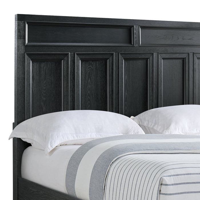 Casa Panel Bed with Headboard & Frame, Wood, Black - Queen Size