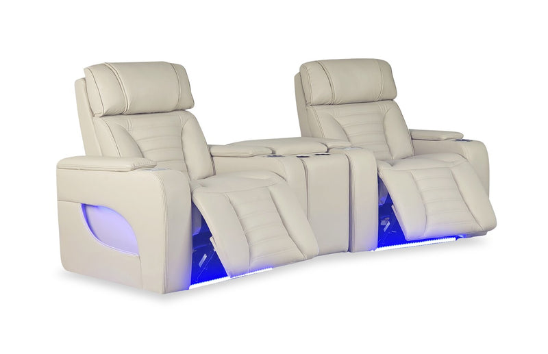 Zen 3-Piece Leather-Look Fabric Home Theatre Power Reclining Sectional with Massage and Storage Console - Apricot