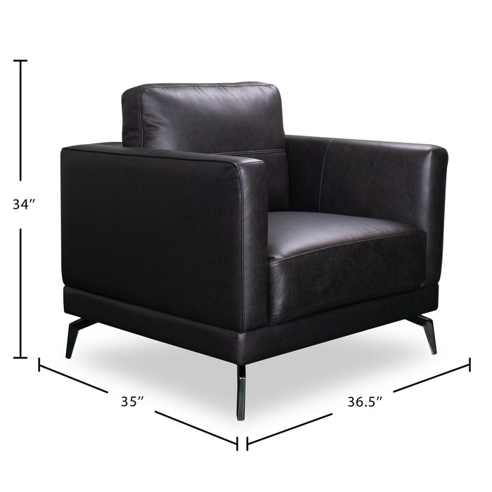 Melrose 36.5\" Top-Grain Genuine Leather Chair with Metal Legs - Black