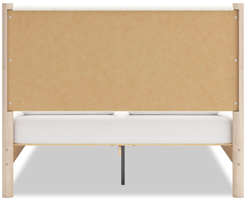 Jolie Panel Bed with Headboard & Frame, Boucle Fabric, White & Natural - Queen Size