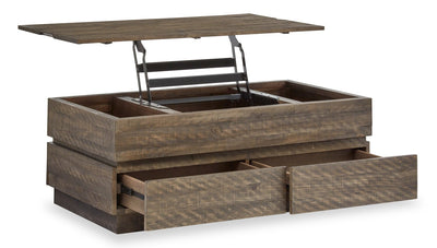 Elm 48” Rustic Pine Lift Top Coffee Table with Storage and Casters - Brown | Table à café rustique Elm de 48 po en pin avec dessus relevable - brune
