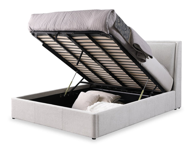 Nico Upholstered Storage Platform Bed in Polyester Grey Fabric, Hyrdraulic Lift  - Queen Size