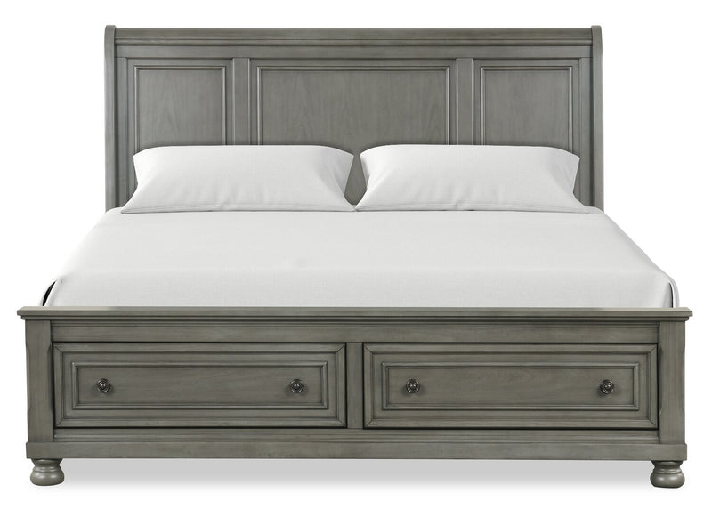 Chelsea 6pc Bedroom Set with Storage Bed, Dresser & Mirror, Grey - King Size