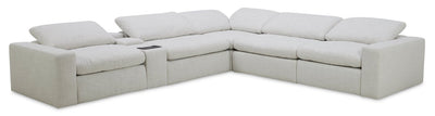 Sky Modular 6-Piece Fabric Power Reclining Sectional with Console and Feather Down Cushions - Nathan Wheat | Sofa sectionnel à inclinaison électrique modulaire Sky 6 pièces en tissu avec console et coussins en duvet et plumes - blé Nathan