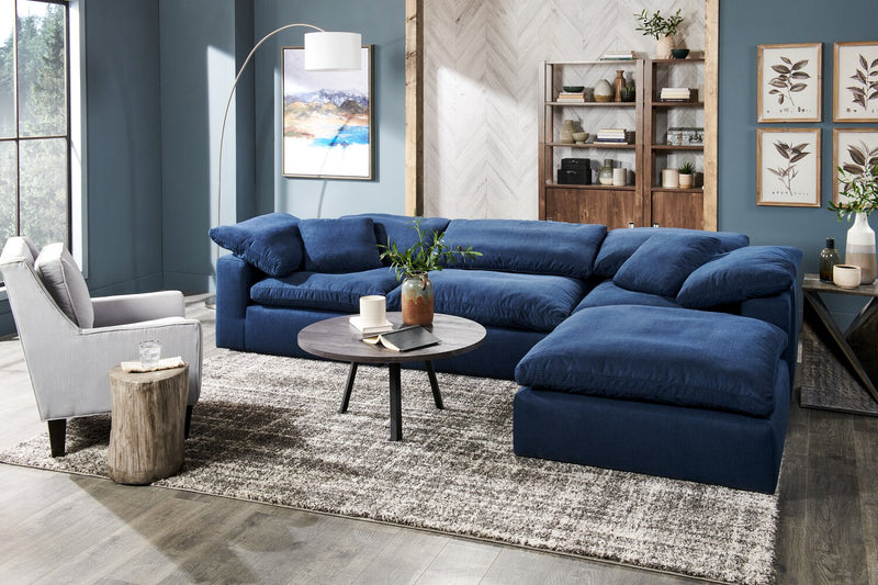 Eclipse Modular 38\" Linen-Look Fabric Armless Chair with Reversible Feather Down Cushions - Navy Blue