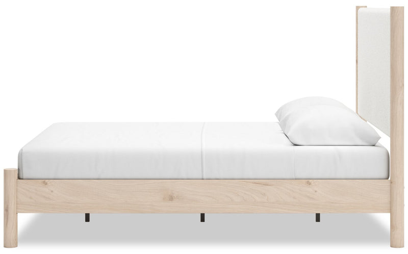 Jolie Panel Bed with Headboard & Frame, Boucle Fabric, White & Natural - Queen Size