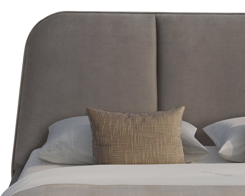 Mave Upholstered Platform Bed in Grey Velvet Fabric - Queen Size