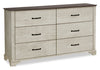["Clara Bedroom 6-Drawer Dresser, 59\"W x 34\"H - Bleached Oak & Brown"]