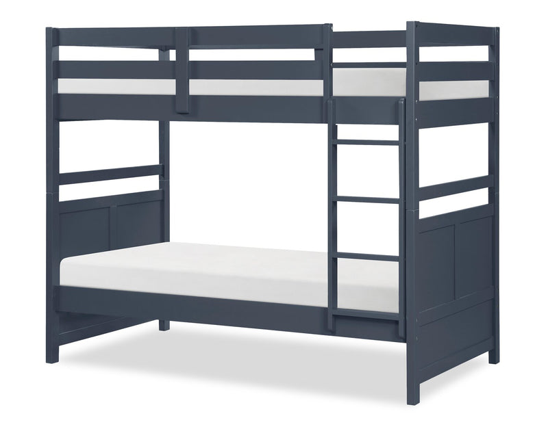 Quinn Bunk Bed with Ladder & Guard Rail for Kids, Blue - Twin/Twin
