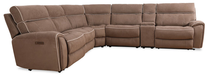 Cindy Crawford Home Newport 6-Piece Faux Suede Power Reclining Sectional with Armless Reclining Chair - Taupe