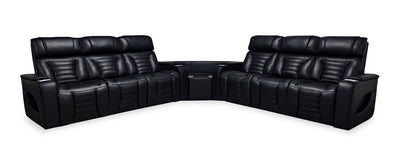Zen 3-Piece Leather-Look Fabric Power Reclining Sectional with Massage and Two Drop-Down Consoles - Black | Sofa sectionnel à inclinaison électrique Zen 3 pièces en similicuir avec massage et 2 consoles rabattables - noir