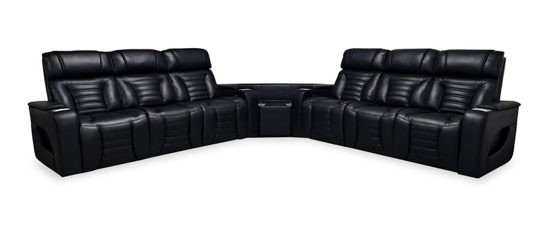 Zen 3-Piece Faux Leather Power Reclining Sectional with Massage and Two Drop-Down Consoles - Black