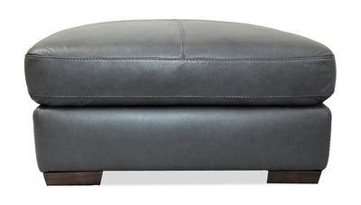 Classico 30" Genuine Leather Ottoman with Wood Legs– Carbon Grey | Pouf Classico de 30 po en cuir véritable avec pattes en bois - gris carbone