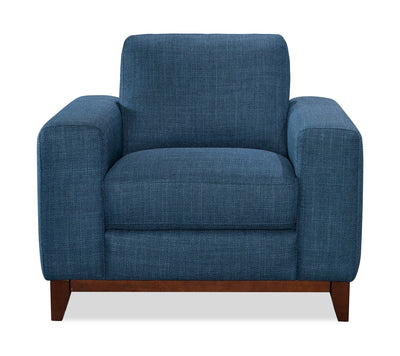 River 40.1" Linen-Look Fabric Chair with Wood Base and Legs - Blue | Fauteuil River de 40,1 po en tissu d’apparence lin avec base et pattes en bois - bleu