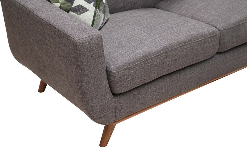 Kort & Co. Freeman 88\" Linen-Look Fabric Sofa with Wood Base and Tufted Back Cushions - Charcoal Grey