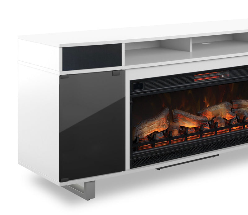 Kennedy 72\" Modern Electric Fireplace TV Stand with Storage and Cable Management for TVs up to 80\"- White