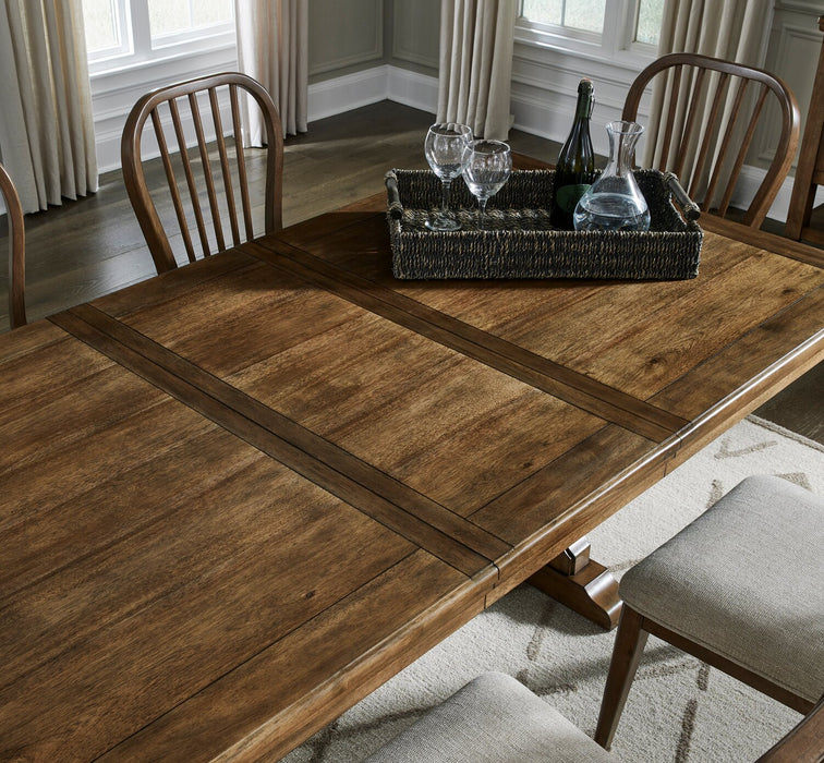 Clara Dining Table with 68-86\"W Extension, Trestle Base - Brown