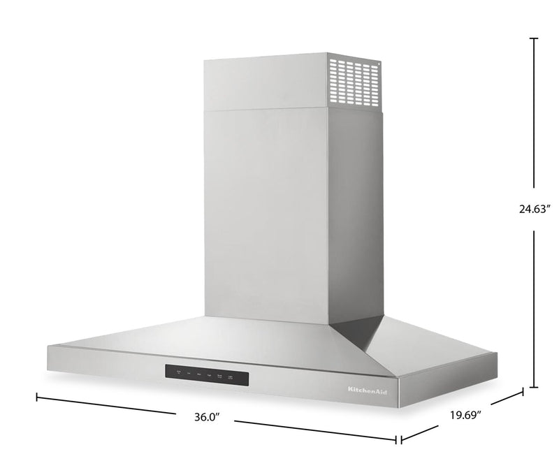 KitchenAid 36\" Wall-Mount 4-Speed Canopy Range Hood – Stainless Steel - KVWC736SSS