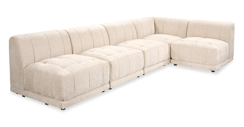 Kort & Co. Oaklyn Modular 5-Piece Fabric Armless Sectional with Tufted Seat Cushions - Beige