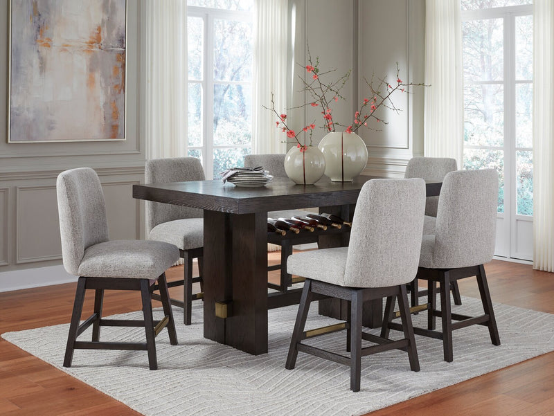 Metro Counter Height 7pc Dining Set with Table & 6 Chairs, Built-in Wine Rack, 66\"W - Brown/Beige