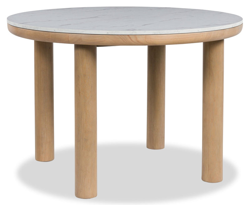 Jolie 5pc Dining Set with Table & 4 Chairs, Marble-Look Top, Melamine, 45\"W Round - White & Oak Brown