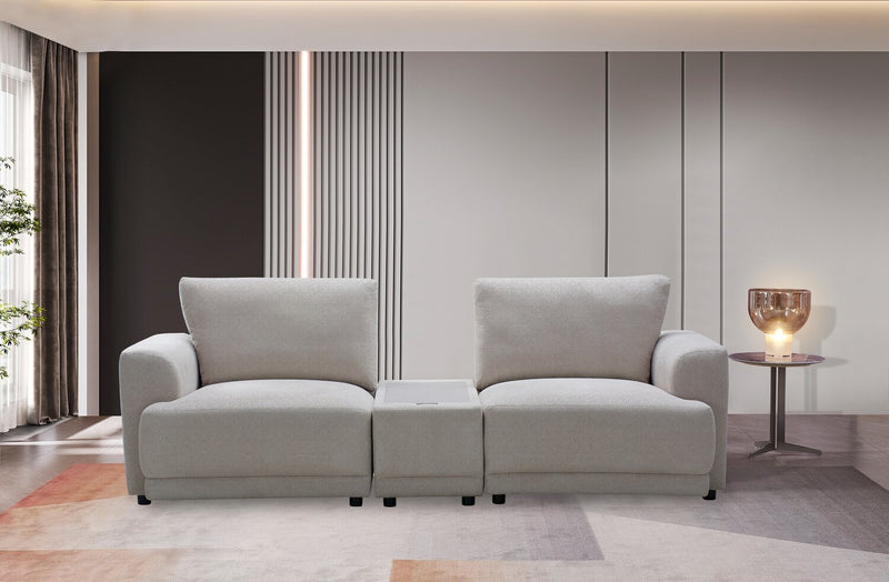 Voyage Modular 3-Piece U-Shaped Fabric Sectional with Console and Removable Back Cushions – Beige