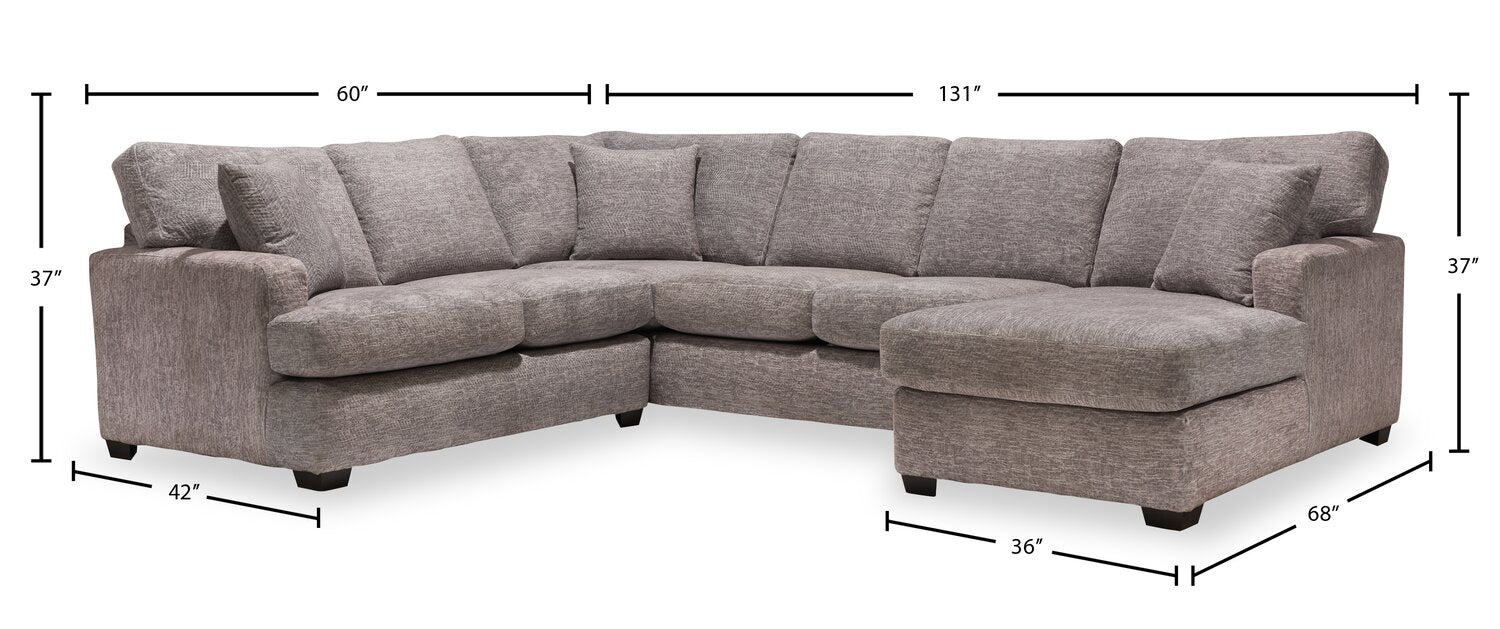 Luxe 3Piece RightFacing Sectional Zaftig Dove The Brick