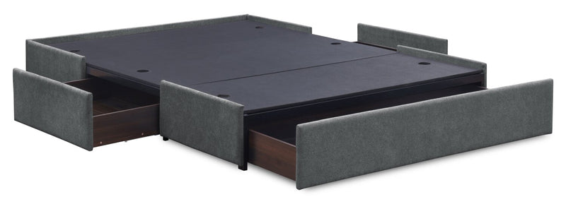 Amos Upholstered Storage Bed Base in Charcoal Fabric with 3 Built-in Drawers  - Queen Size