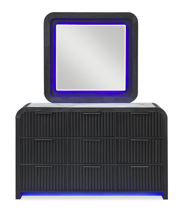 Kaleo Bedroom Dresser Mirror with LED Light, Modern - Grey Oak