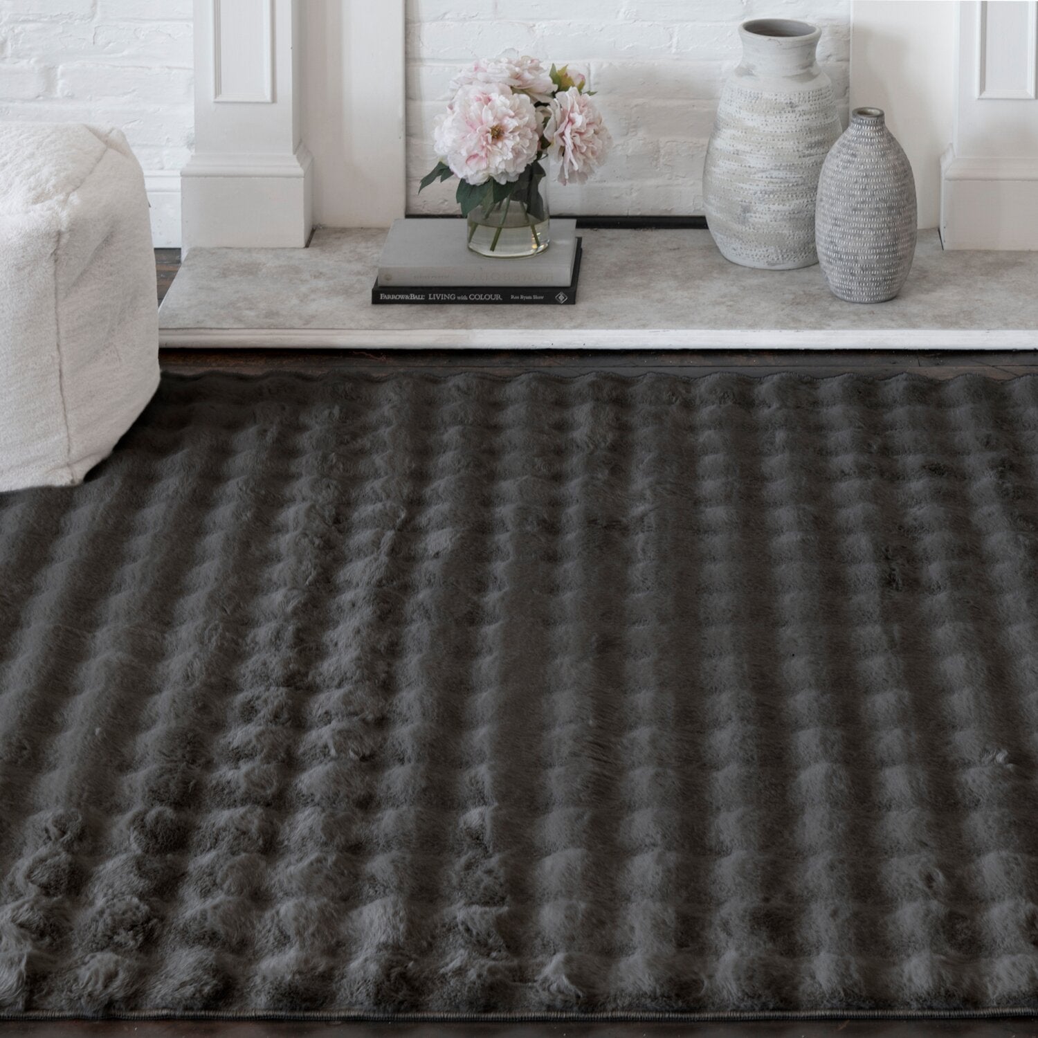 Dream Step Area Rug Dream Step Memory Foam Bubble Dark Grey Faux Fur Area Rug - 5' x 7 ...