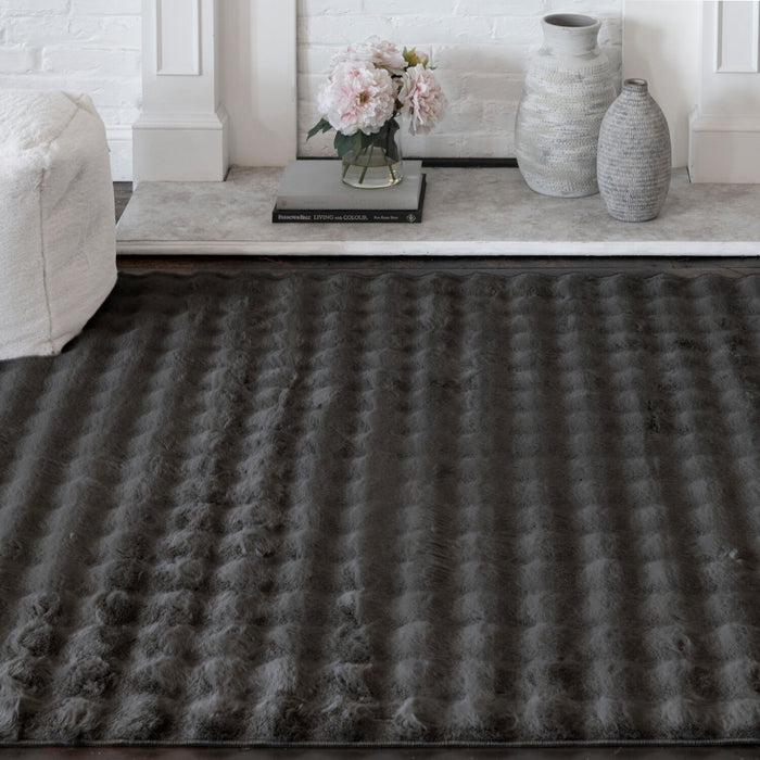 Faux Fur Bubble Dark Grey Area Rug with Memory Foam Backing - 5' x 7'