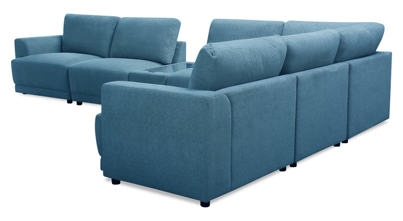 Voyage Modular 7-Piece Fabric Sectional with Console and Removable Back Cushions – Blue
