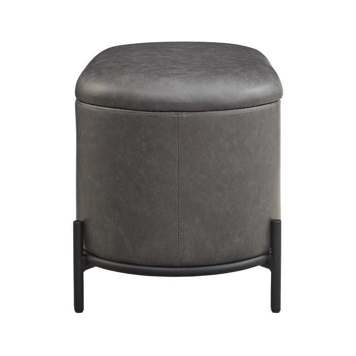 Victoria 18” Faux Leather Storage Ottoman with Metal Base – Charcoal