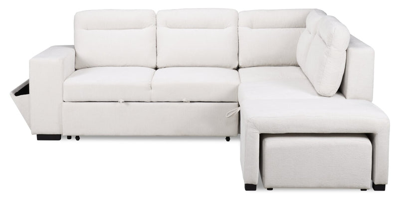 Primo Coast 3-Piece Right-Facing Ivory White Fabric Sleeper Sectional with Storage Chaise and Storage Armrest