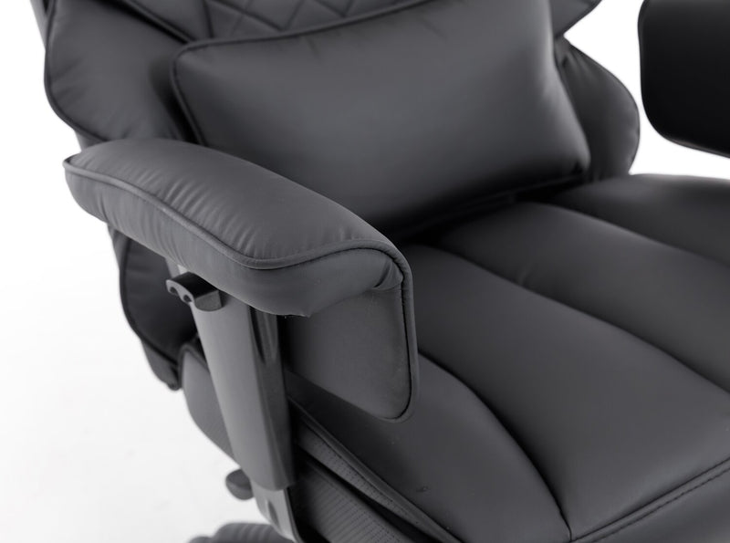 Tommy 28.7\" Faux Leather Adjustable Office Chair with Footrest and Adjustable Arms – Black 