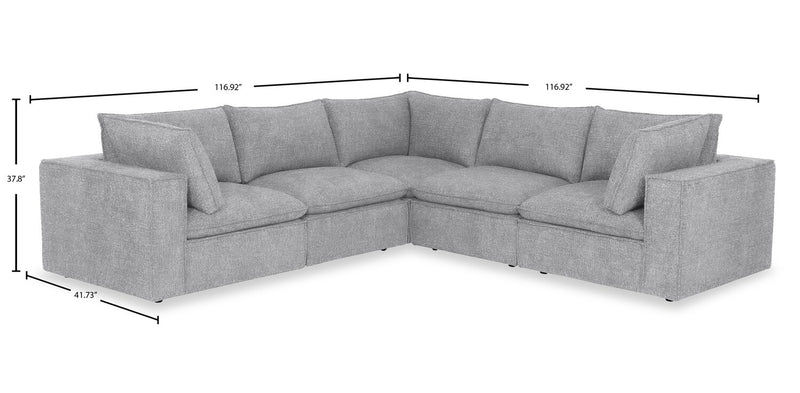 Farah 5-Piece Chenille Fabric Sectional with Removable Feather Down Back Cushions - Silver