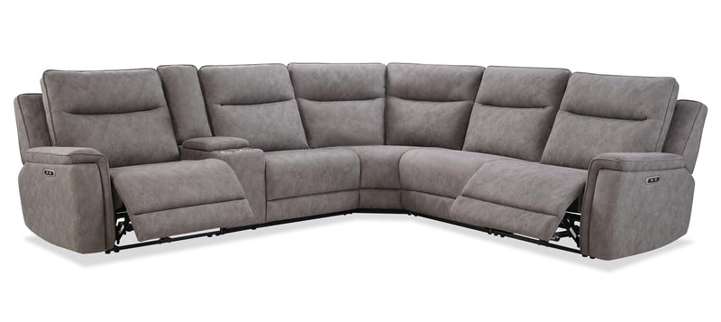 Caleb 6-Piece Power Reclining Sectional with Storage Console and USB Port - Grey