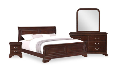 Marco 6pc Bedroom Set with Bed, Dresser, Mirror & Nightstand, Cherry Brown - King Size | Ensemble de chambre à coucher Marco 6 pièces avec lit, commode, miroir et table de nuit, brun cerisier - format très grand lit