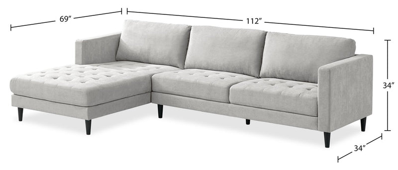 Metro 2-Piece Left-Facing Fabric Sectional with Chaise and Tufted Seat Cushions - Neutral