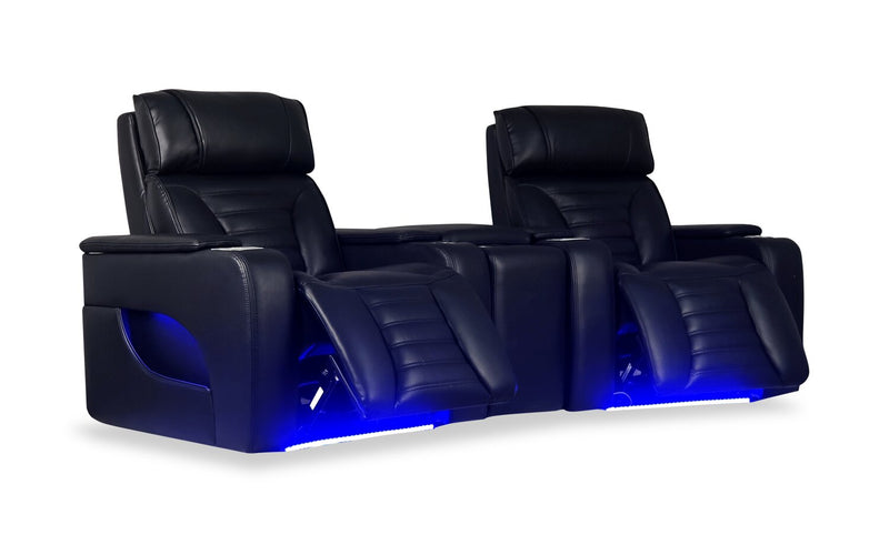 Zen 3-Piece Faux Leather Home Theatre Power Reclining Sectional with Massage and Storage Console - Black