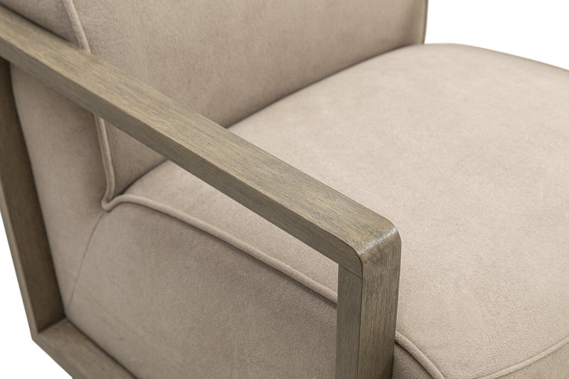 Modell 29.5\" Velvet Swivel Accent Chair with Wood Arms - Beige