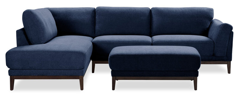 Horizon 2-Piece Left-Facing Fabric Sectional with Wood Base and Legs - Navy