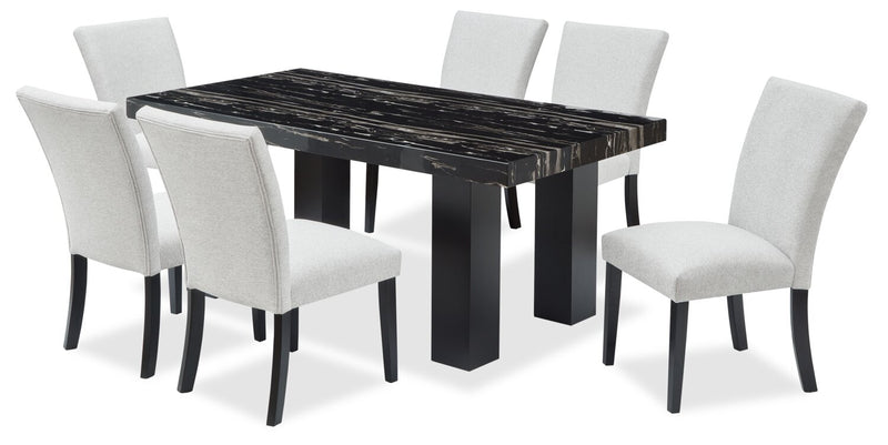 Burk Dining Table with Epoxy Resin Marble-Look Top, 72\"W - Black