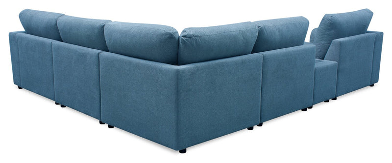 Voyage Modular 6-Piece Right-Facing Fabric Sectional with Console and Removable Back Cushions – Blue