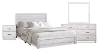 Arbor 6pc Bedroom Set with Panel Bed, Dresser, Mirror & Nightstand, Driftwood White  - King Size 