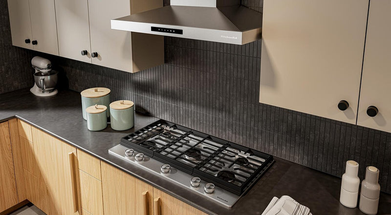 KitchenAid 36\" Gas-on-Metal Cooktop with Cast-Iron Grates – Stainless Steel - KCGK336SSS